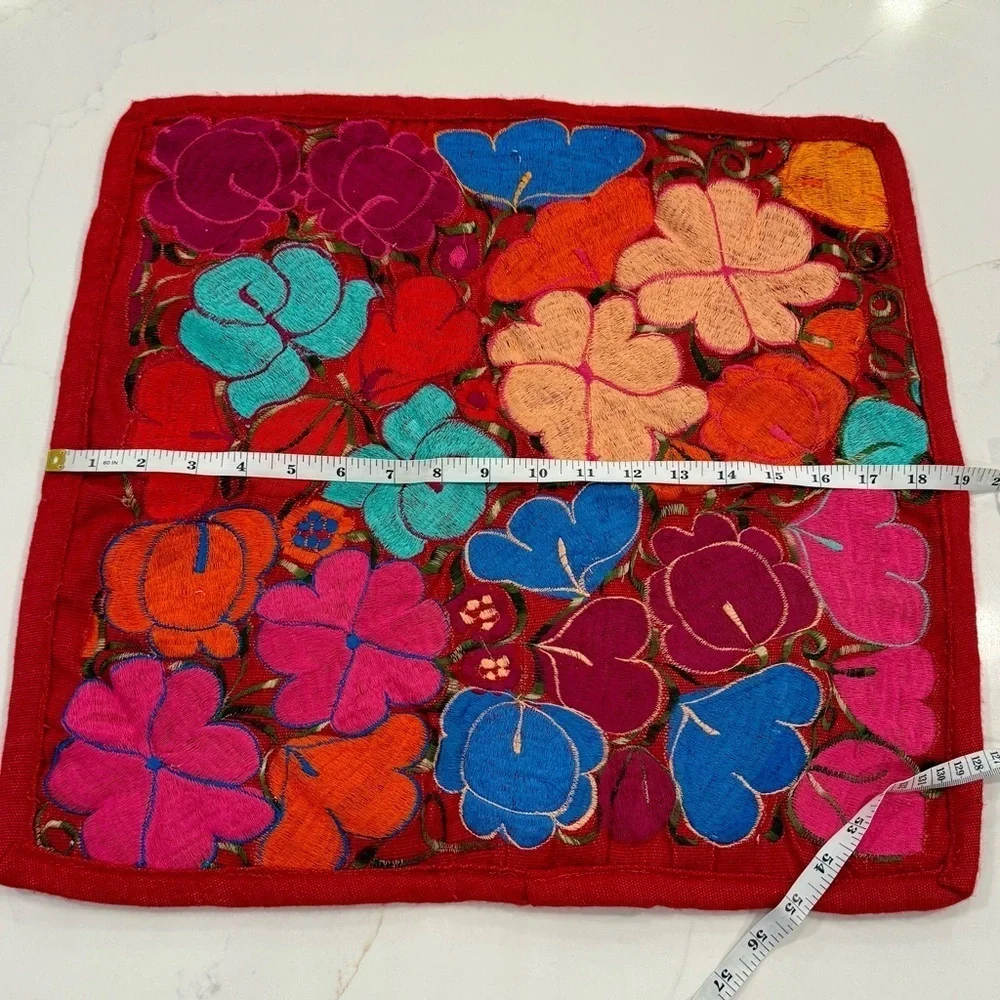 Mexican floral embroidered pillow cover